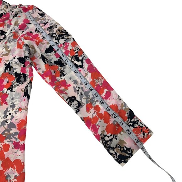Chaus New York Floral Button-Down Blouse SZ L PinkOrange Lightweight Long Sleeve - Picture 6 of 12